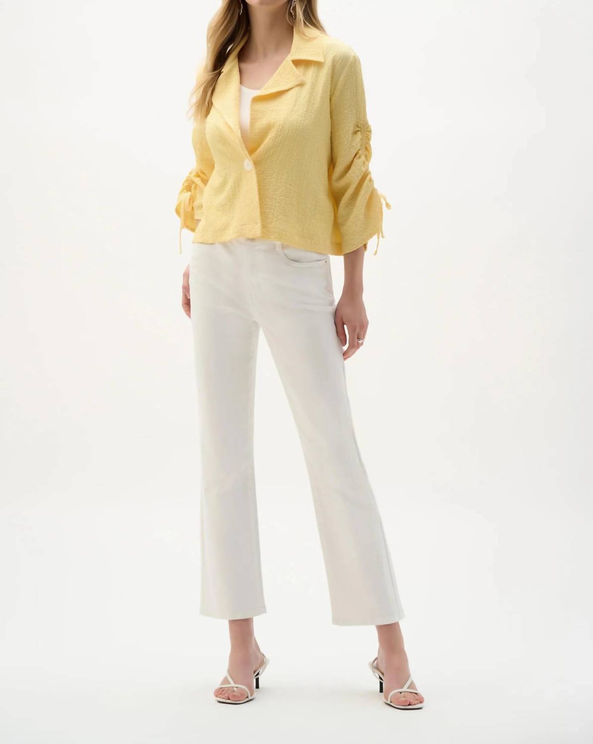 Joseph Ribkoff - Shirred Sleeves Boxy Blazer Jacket