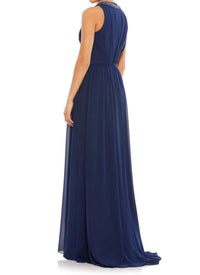 Mac Duggal - Bejeweled Neckline Pleated Chiffon Gown Dress
