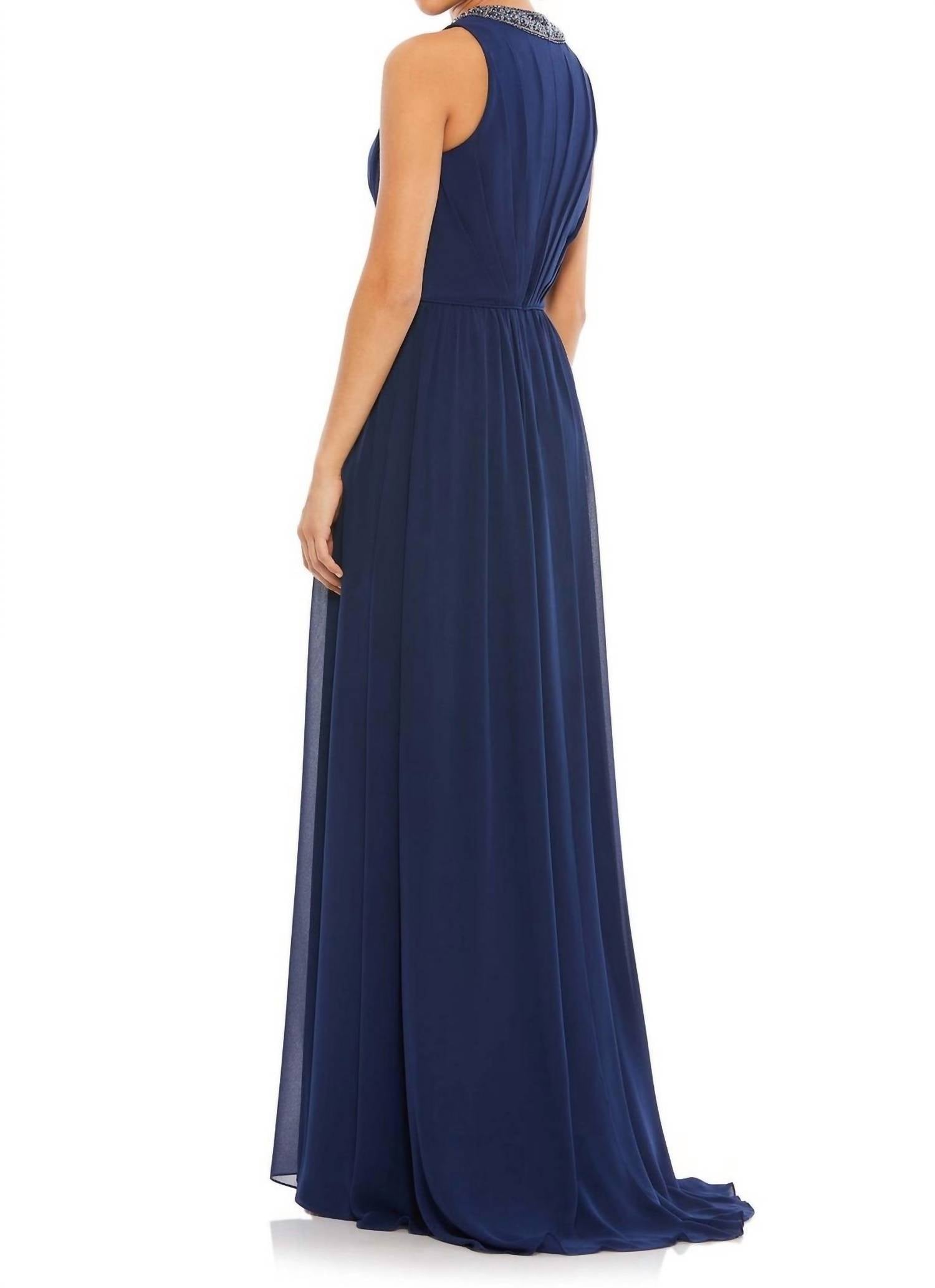 Mac Duggal - Bejeweled Neckline Pleated Chiffon Gown Dress