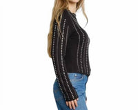 Kiwi - Embellished Mock Neck Long Sleeve Top