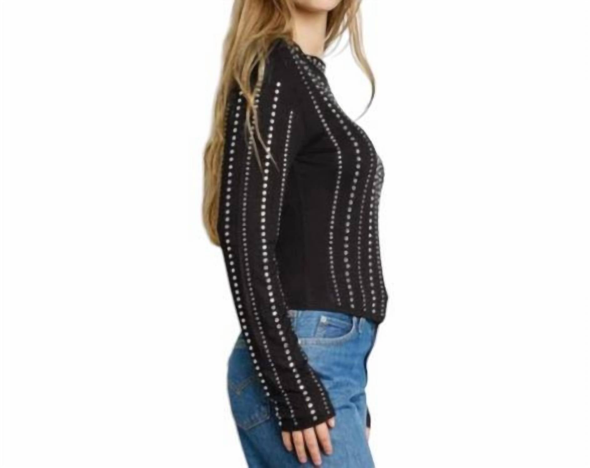 Kiwi - Embellished Mock Neck Long Sleeve Top