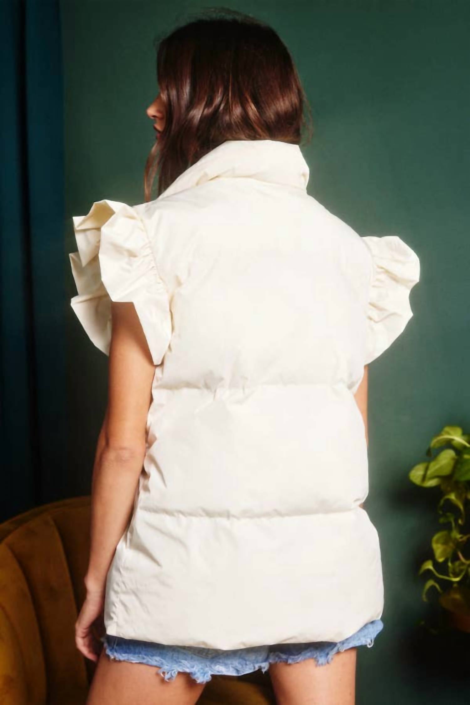 Bucketlist - Ruffle Sleeve Crop Down Vest