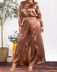 Karen T Design - Button Down Shirt And Open Pants Set