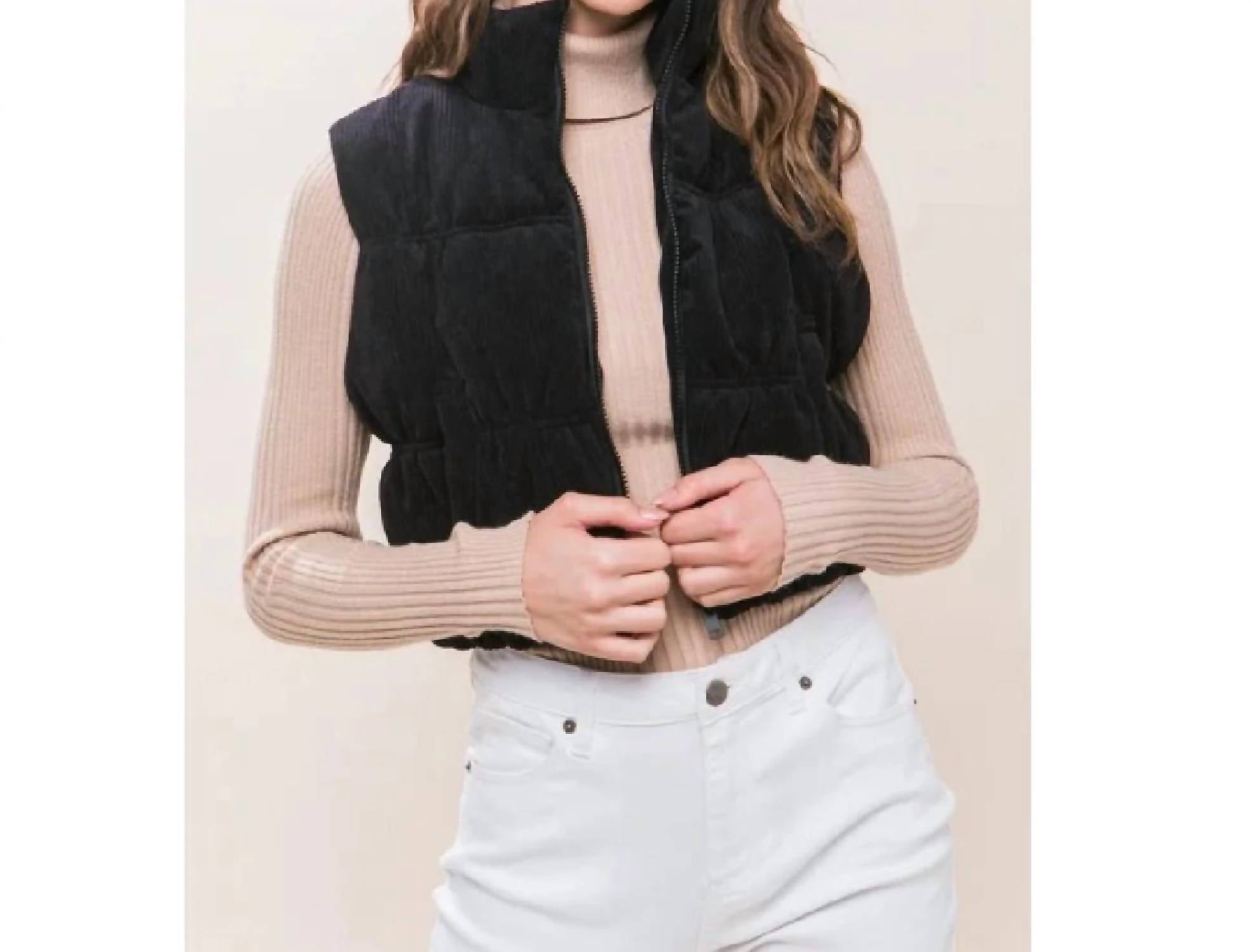 Love Tree - Corduroy Zip Up Puffer Vest with Pockets