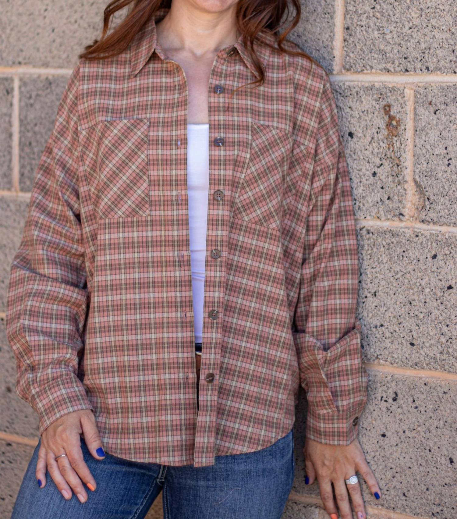 Hem & Thread Take It From Me Flannel Shirt in brown - women's shirt - alternate view