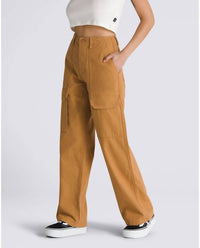 Vans Arroyo Wide Leg Cargo Pants in brown sugar - women's pants - detail view
