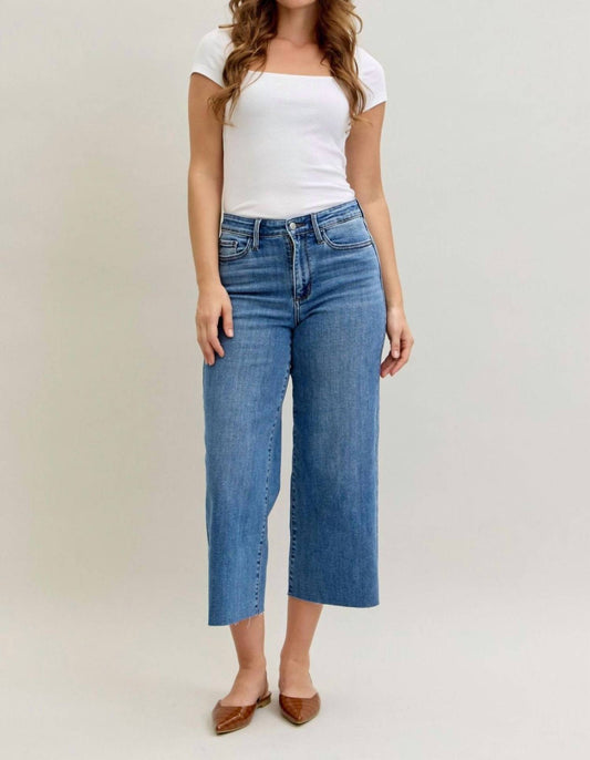 Judy Blue - High Waist Wide Crop Classic Raw Hem Jeans
