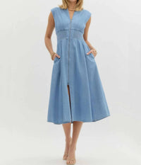 Entro - Denim Sleeveless Zip Front Midi Dress
