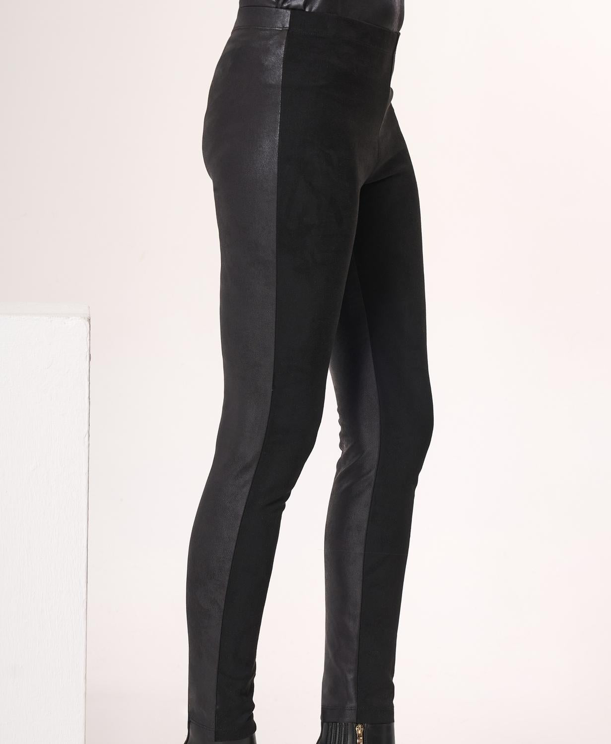 Angel Apparel Vegan Leather And Suede Combo Pants in black - women's pants
