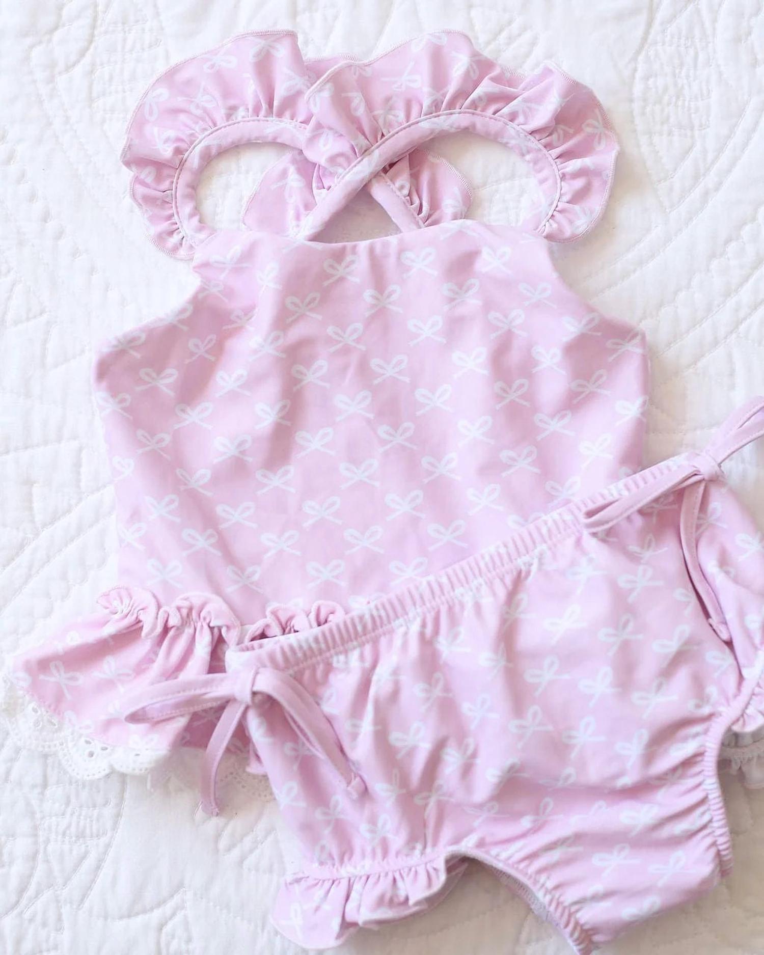 Charlies Project - Girls Pink Bonnet Bows 2 Piece Swimsuit