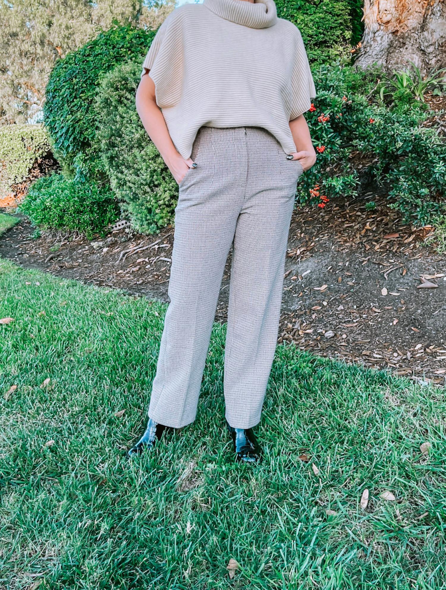 LUCY PARIS Dan Houndstooth Straight Leg Pant in tan - women's pants