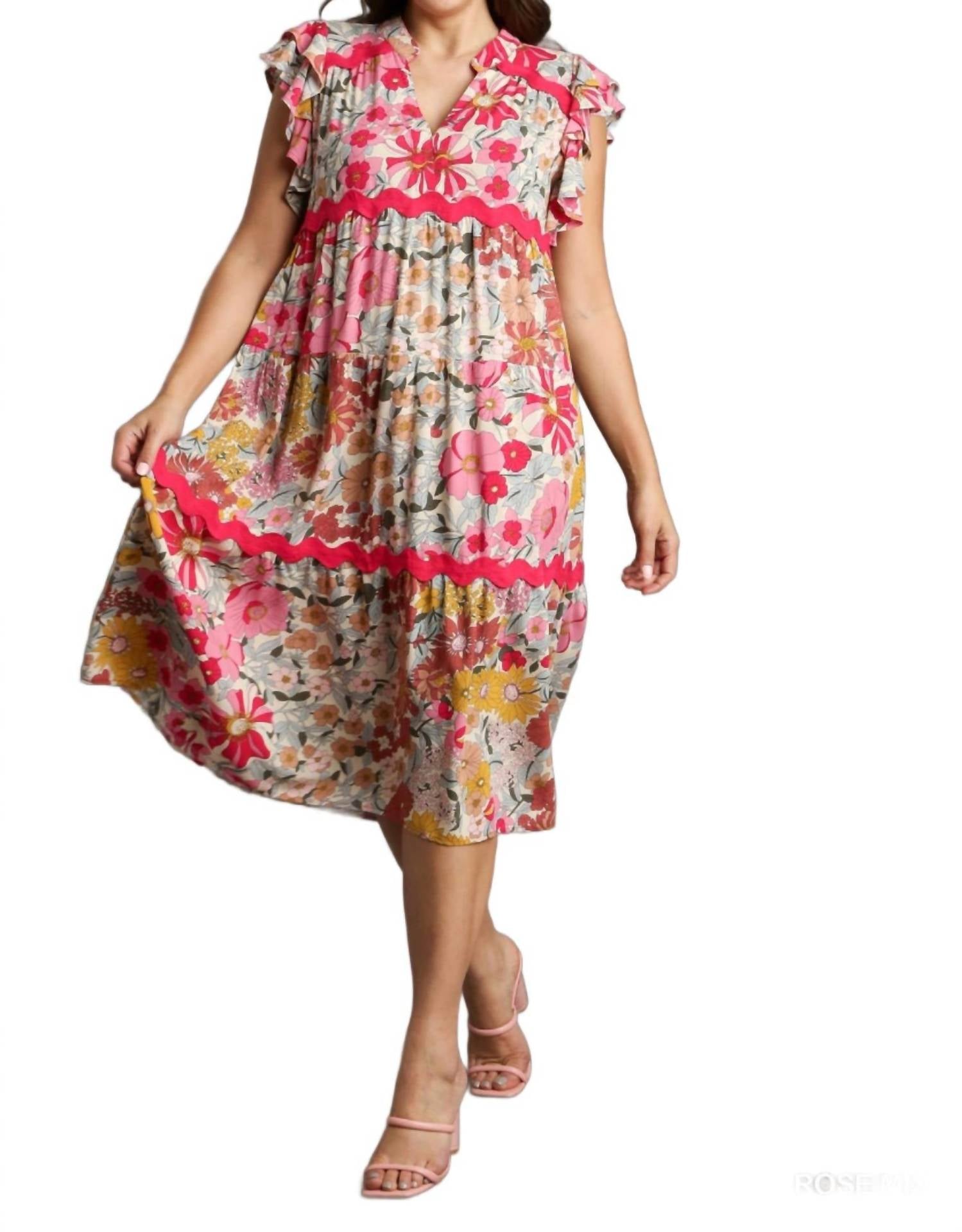 Umgee - Floral Ric Rac Midi Dress
