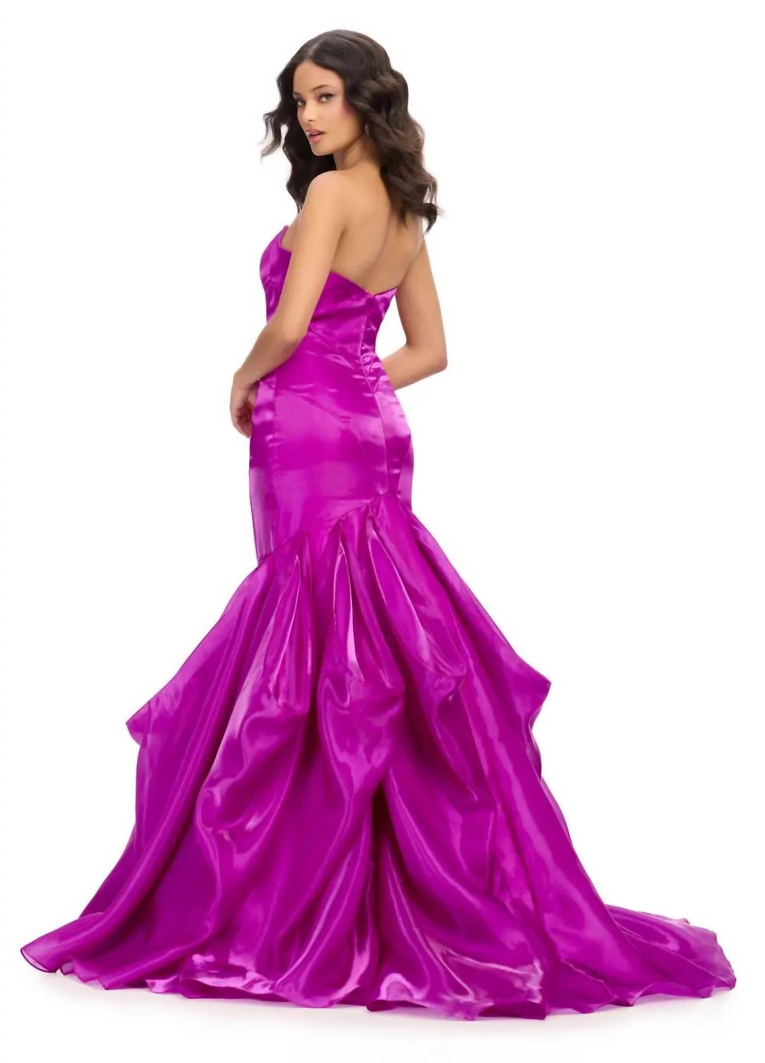 ASHLEYlauren Strapless Shiny Organza Gown in purple - women's dress - alternate view