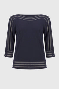 Joseph Ribkoff - Sweater Knit Pullover with Mesh Stripe Detail