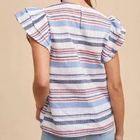Anniewear - Striped Ruffle Sleeve Top