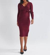 Angel Maternity Wool Knit Maternity Midi Dress in red - women's dress