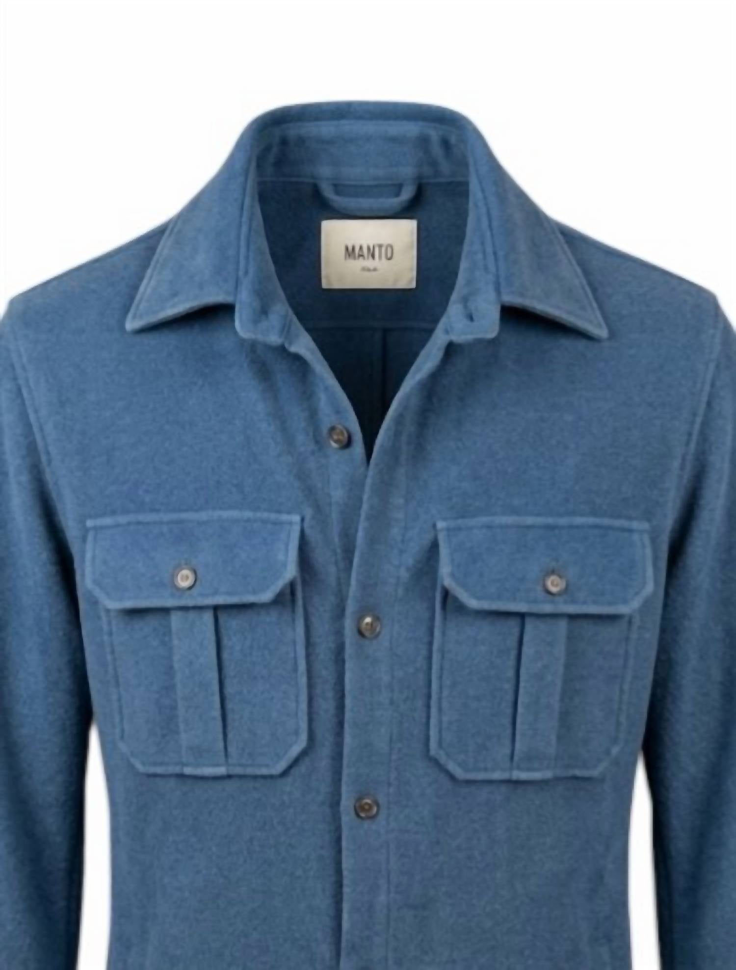Manto Italia Men's Gubbio Shacket in 76 blue - men's jacket - detail view