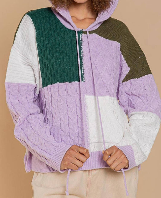 Pol - Color Block Knit Hoodie With Pocket