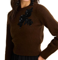 ALLISON NEW YORK Beaded Abigail Sweater in walnut 1 - women's sweater - detail view