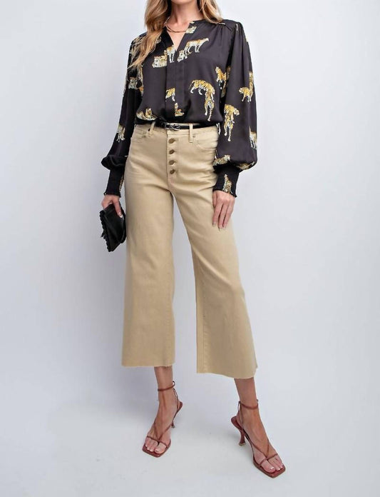 Easel - Bina Button Fly Wide Leg Pant