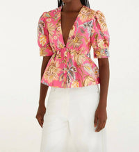 Farm Rio - Women's Ligia Floral Puff Sleeve Organic Cotton Blouse