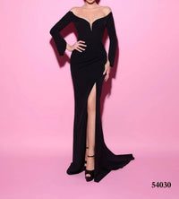 Tarik Ediz - Plunging V-neck Off Shoulder Evening Dress
