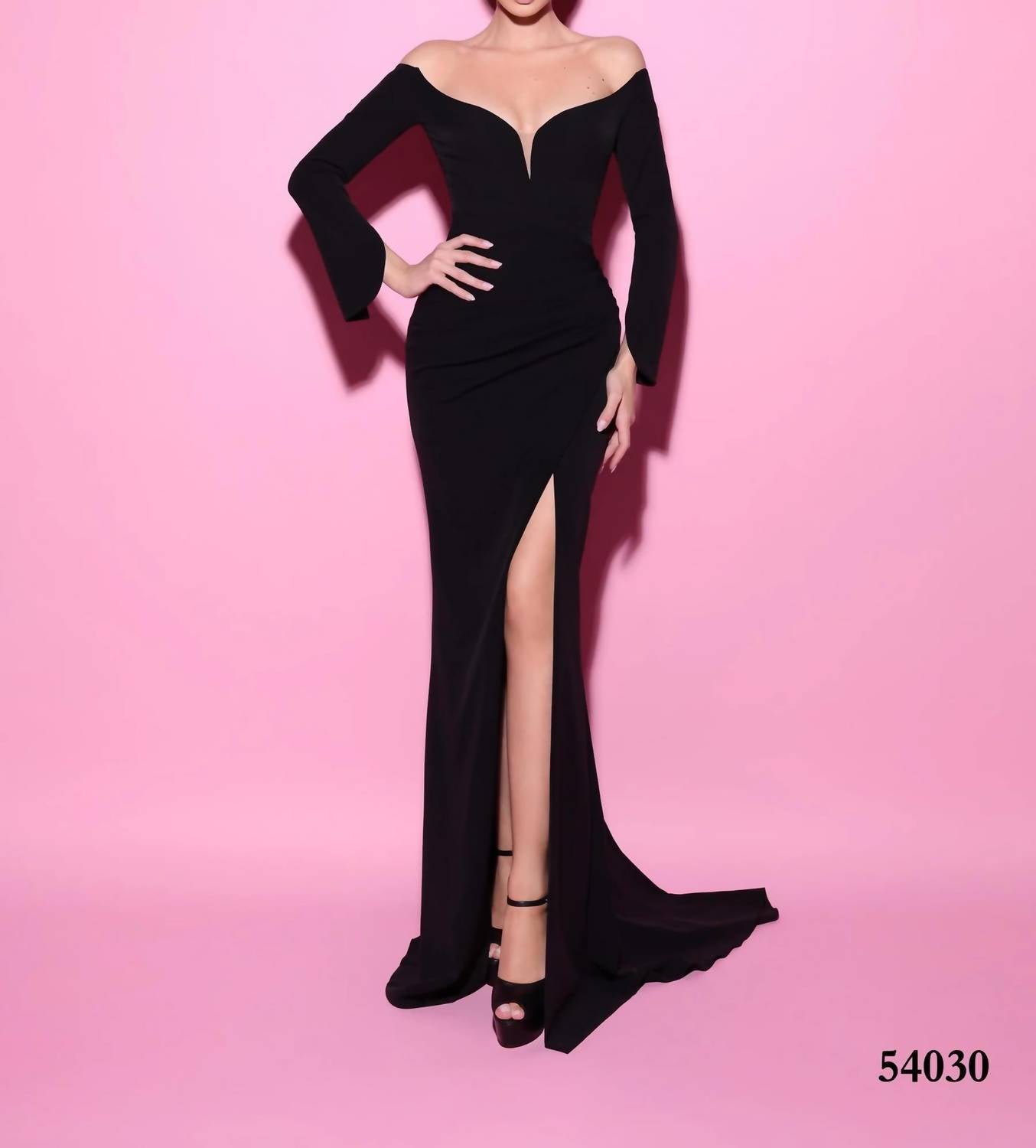 Tarik Ediz - Plunging V-neck Off Shoulder Evening Dress