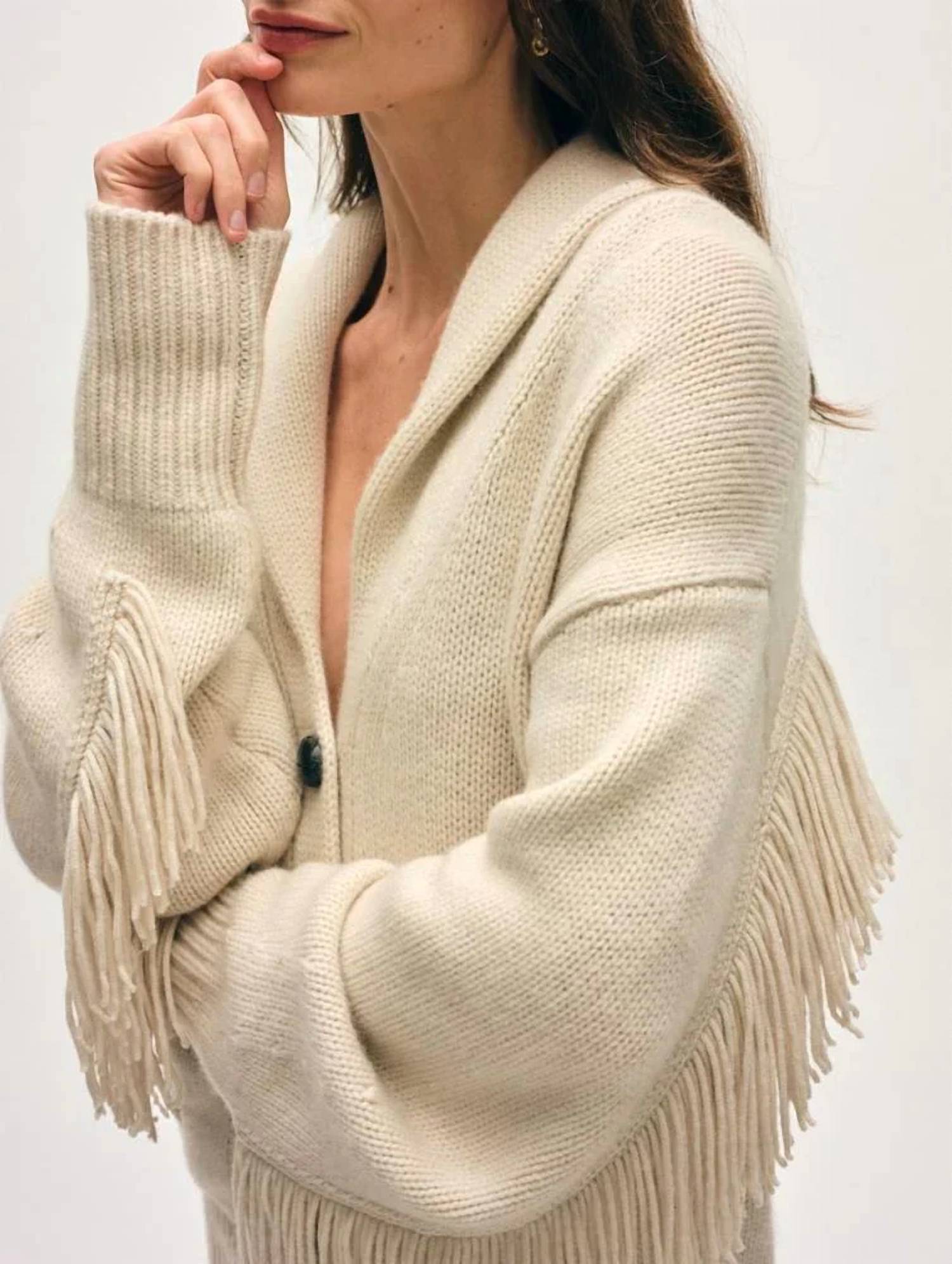 White + Warren - CASHMERE BLEND LUXE FRINGE COATIGAN