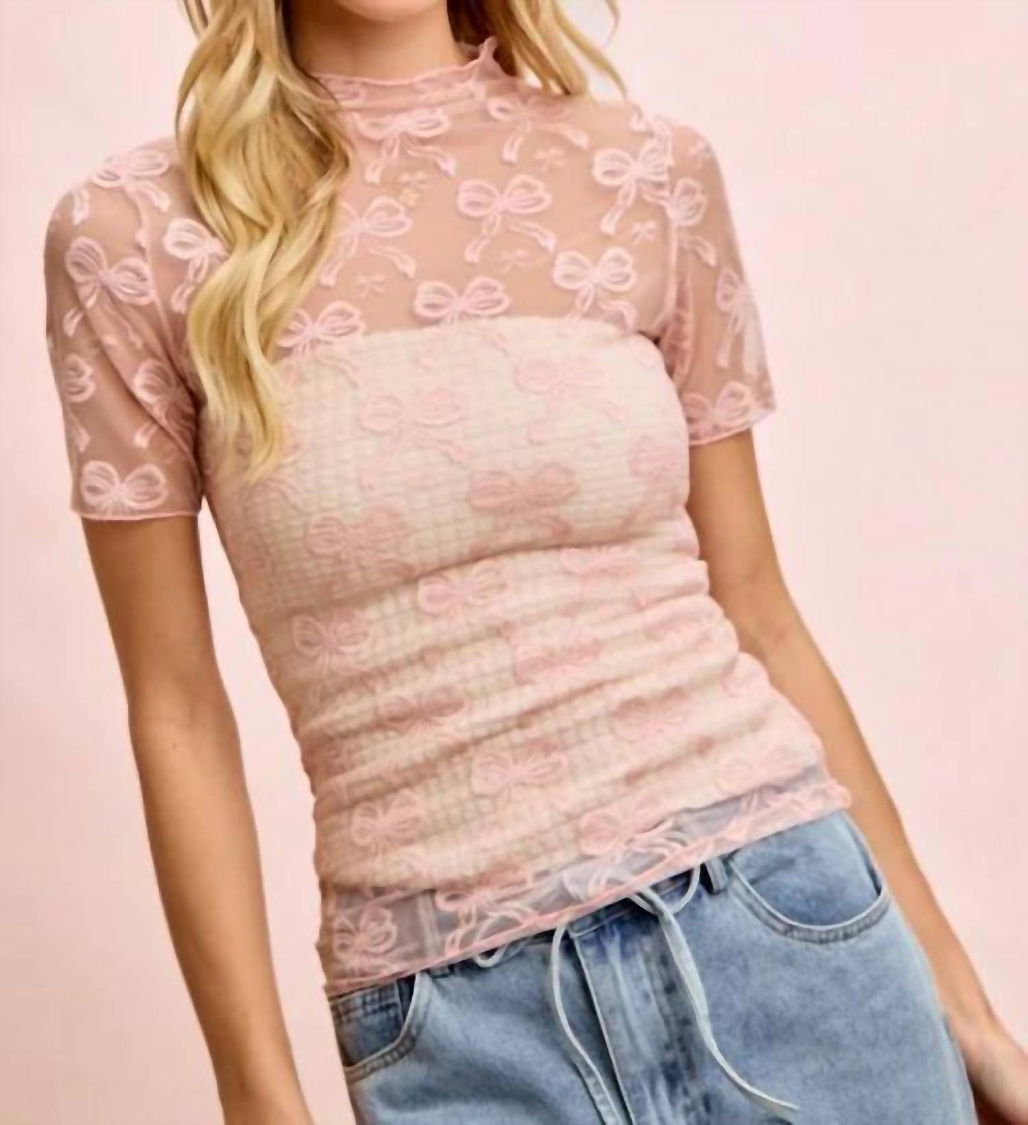 Bibi - Sheer Bow Print Top