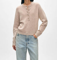 White + Warren - Cashmere Featherweight Button Henley Sweater