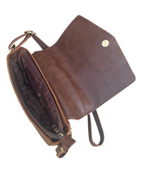 Roma Leathers Women's Vintage Leather Crossbody Handbag With Flower Printing in brown - women's bag - detail view