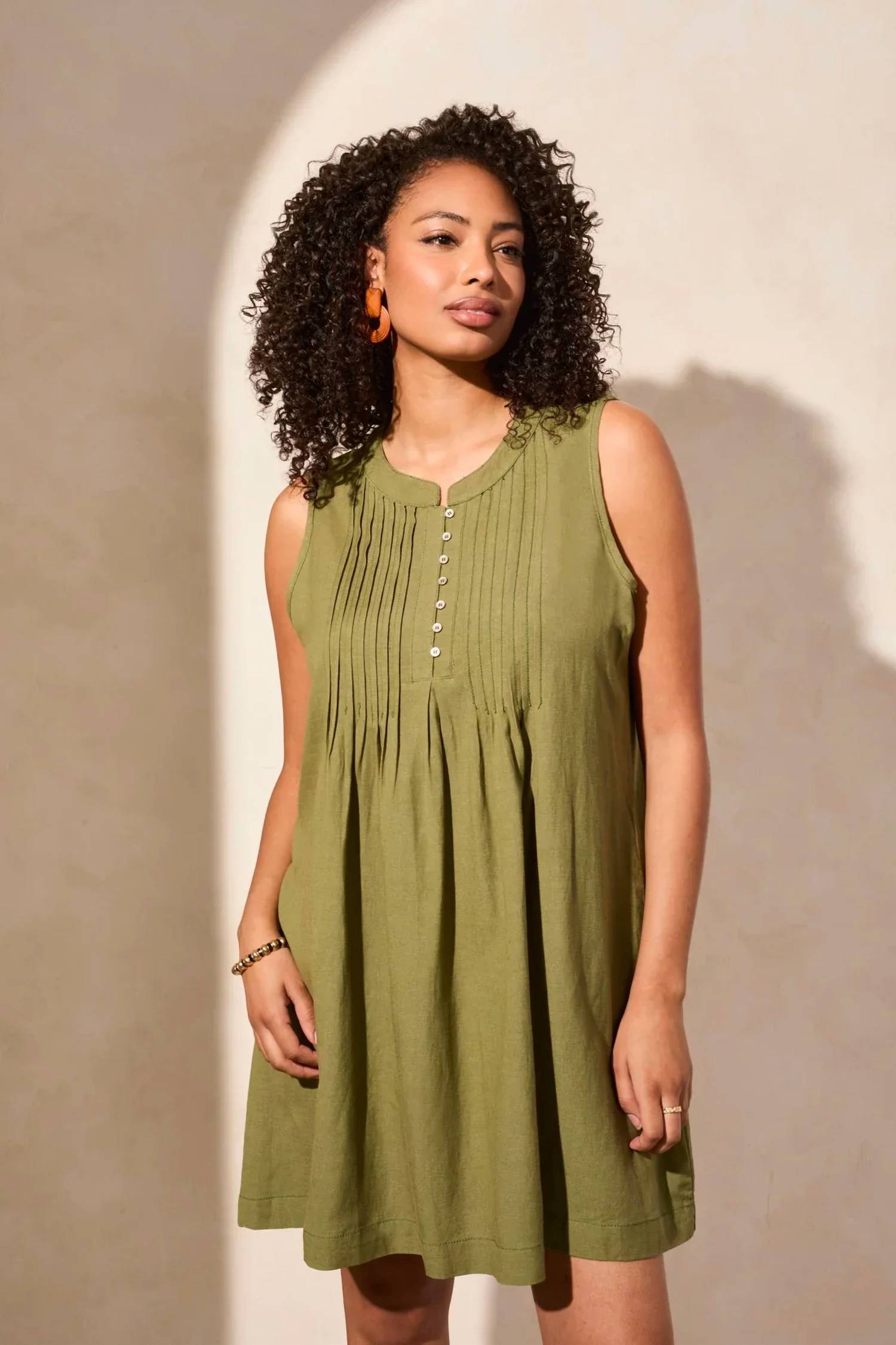 Tribal - Pleated Sleeveless Mini Dress