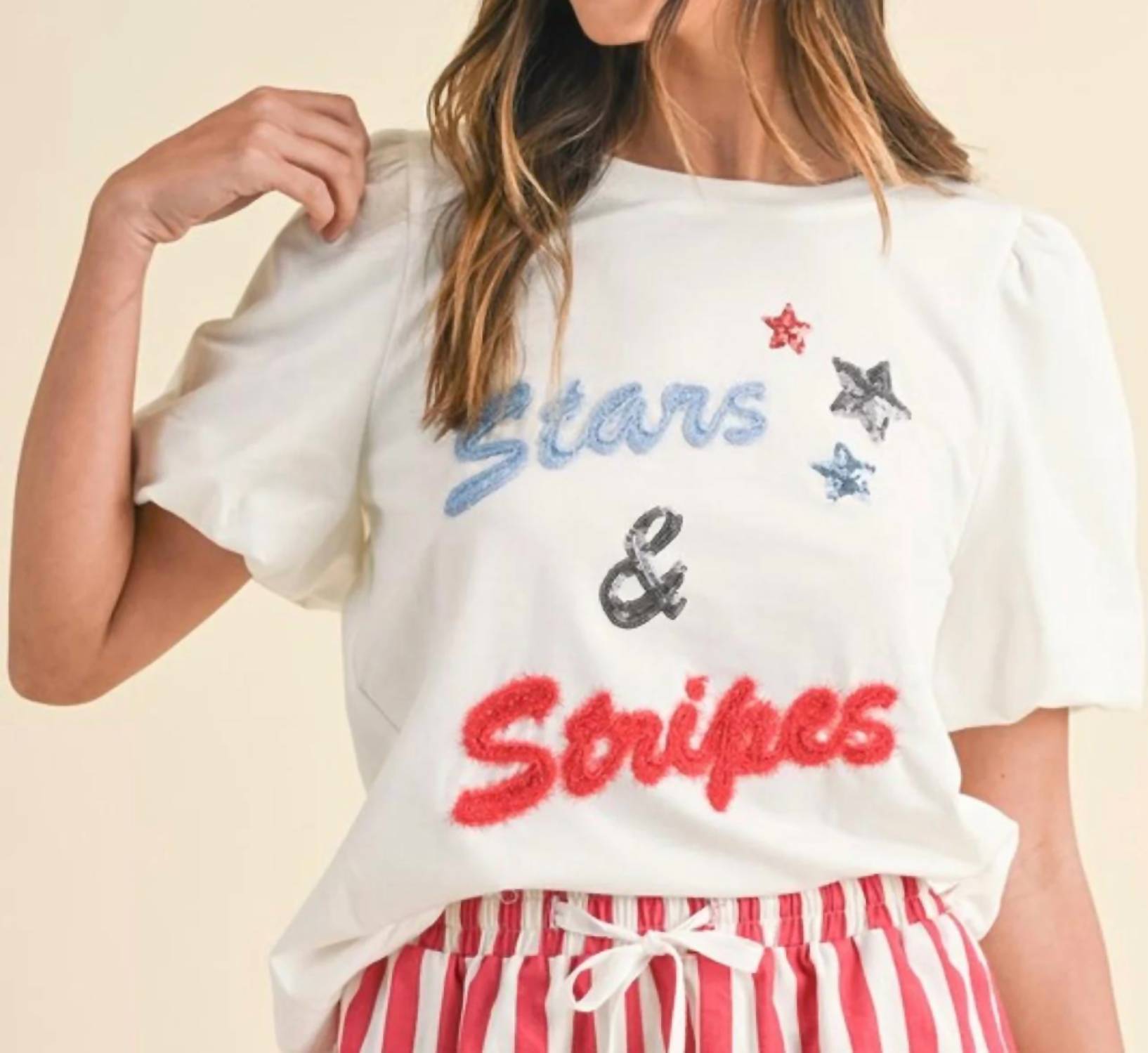 Anniewear - Hand Drawing Lettering Bubble Sleeve Knit Top