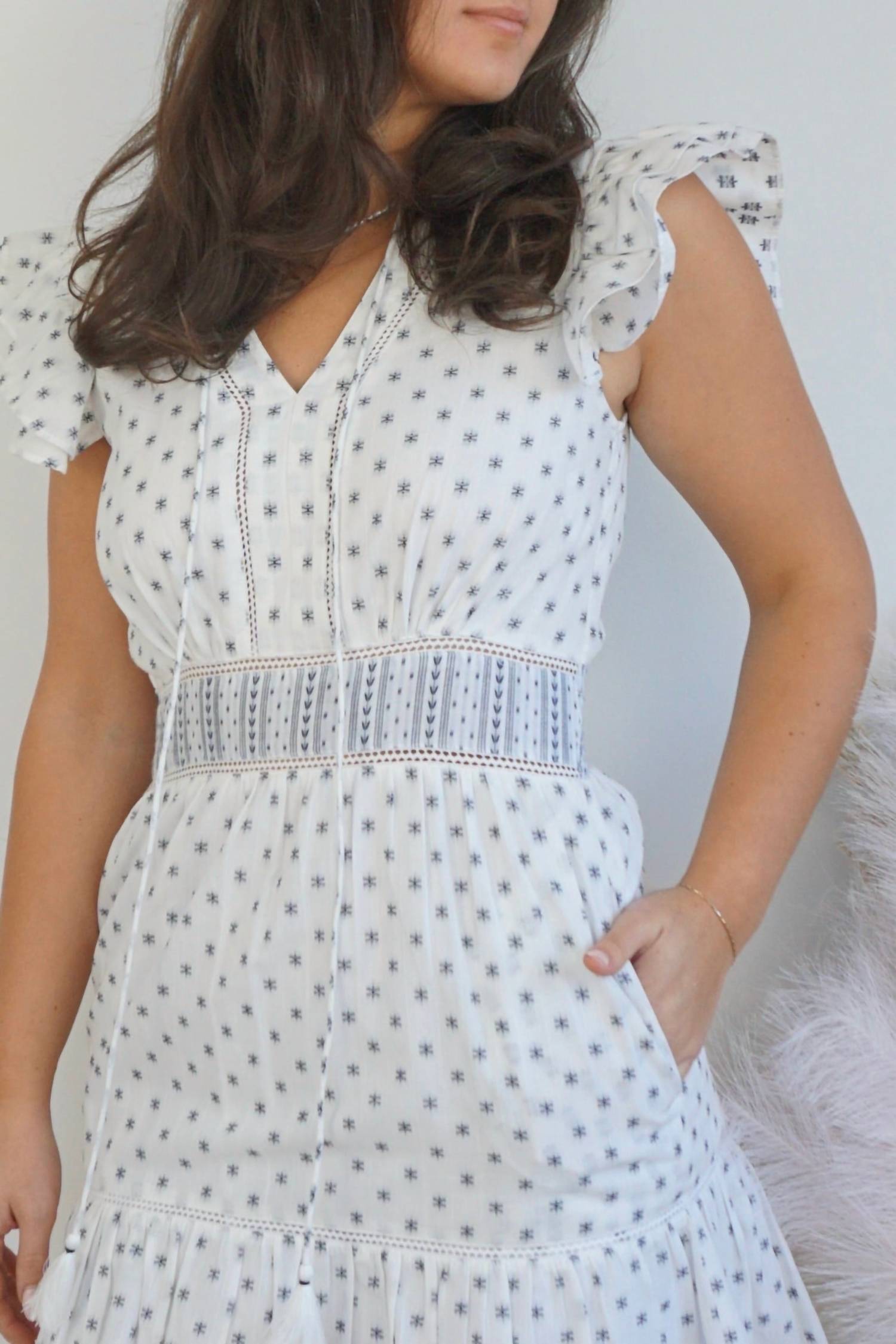 NIBI MTK Percy Woven Mini Dress in grey dot - women's dress - alternate view