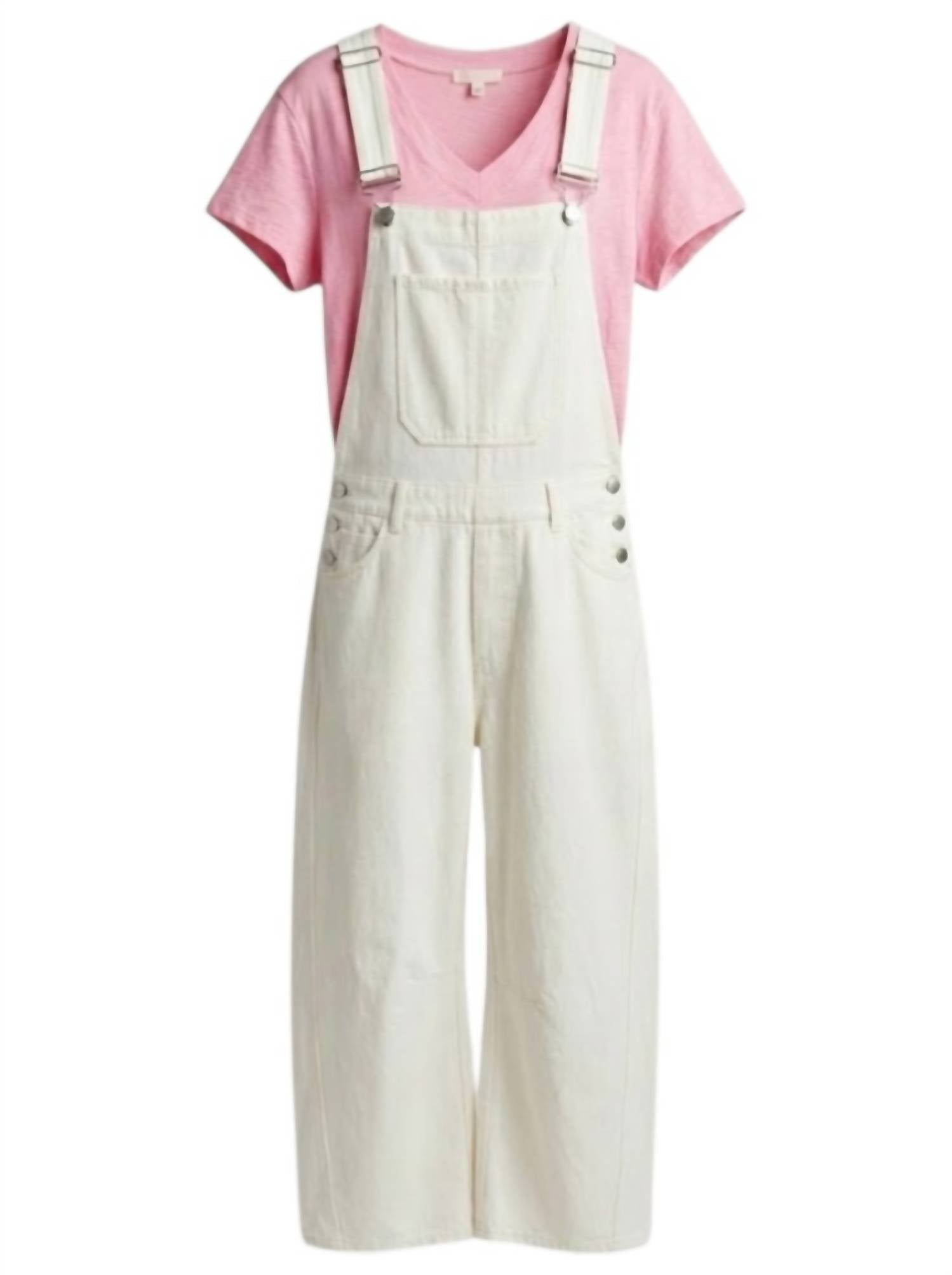 Sadie & Sage Women's Teacup Barrel Leg Overalls in white - women's jeans