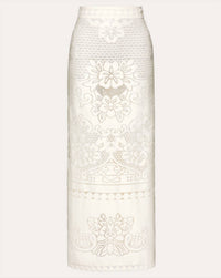 Valentino - Cotton Textured Lace Midi Skirt