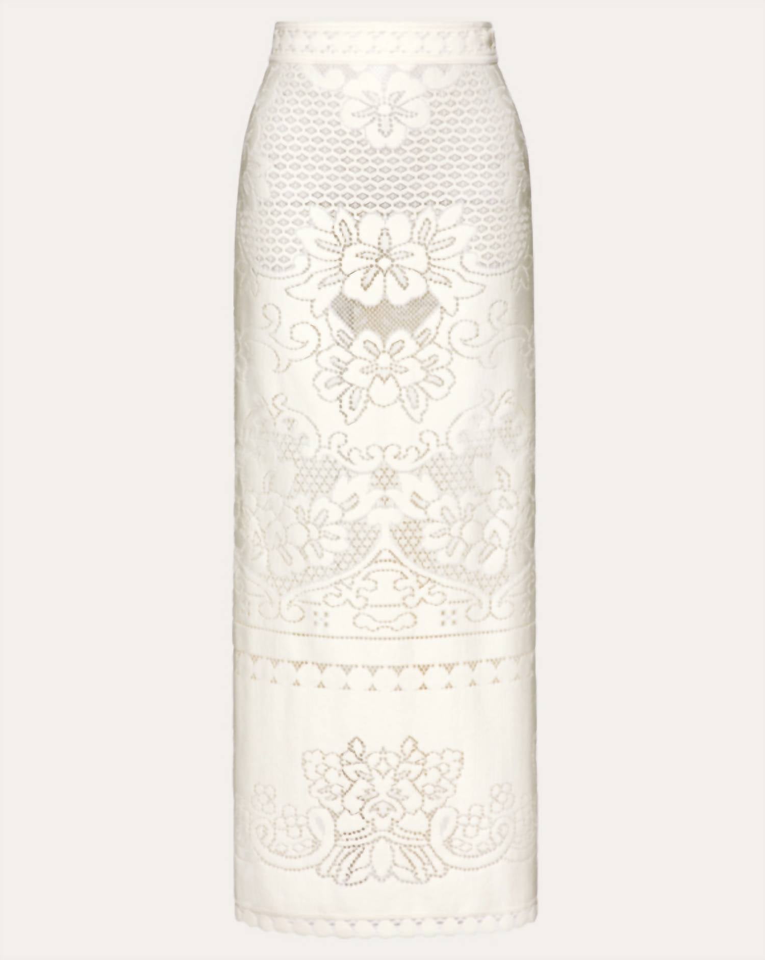 Valentino - Cotton Textured Lace Midi Skirt