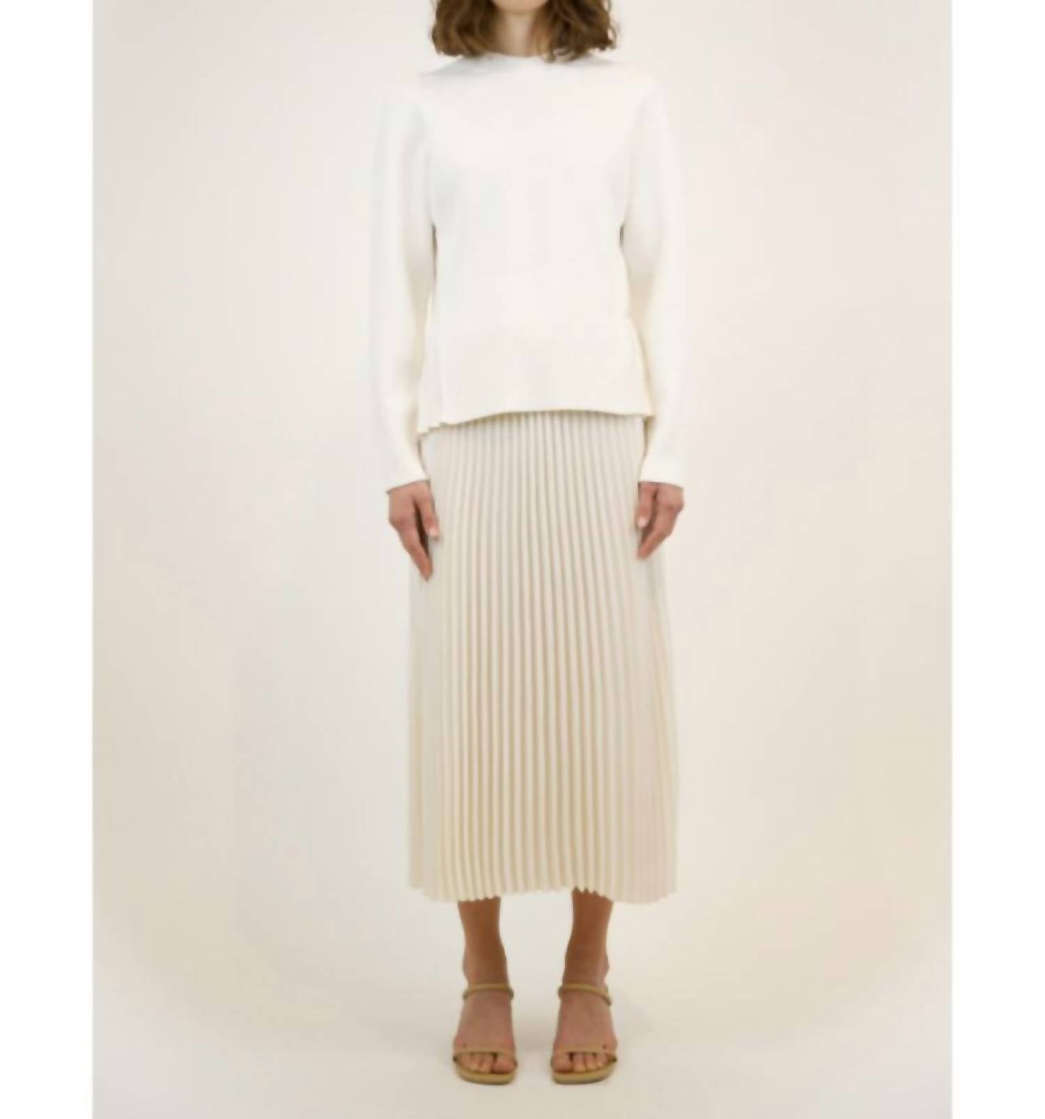 SIMKHAI Valor Midi Chevron Pleated Skirt in ivory - women's skirt