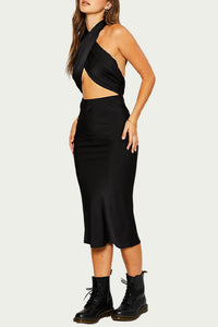 Pretty Garbage - OPEN-BACK CROSSED SATIN MIDI DRESS