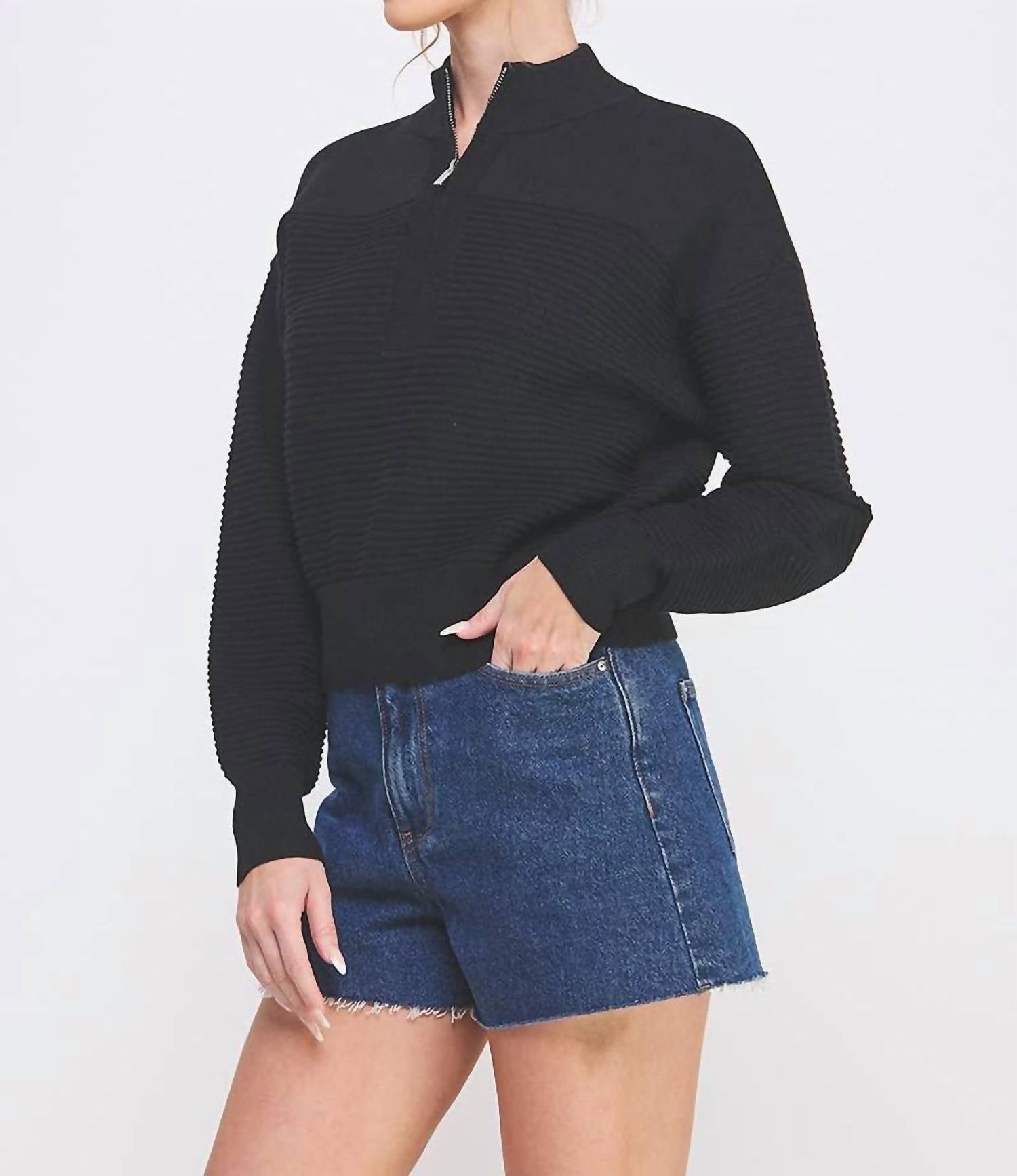 Allie Rose - Dolman Half Zip Rib Sweater