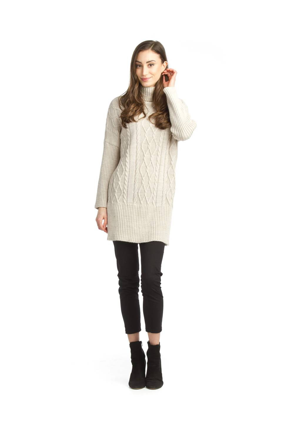 Papillon - Cable Knit Sweater Dress With Ribbing Detail