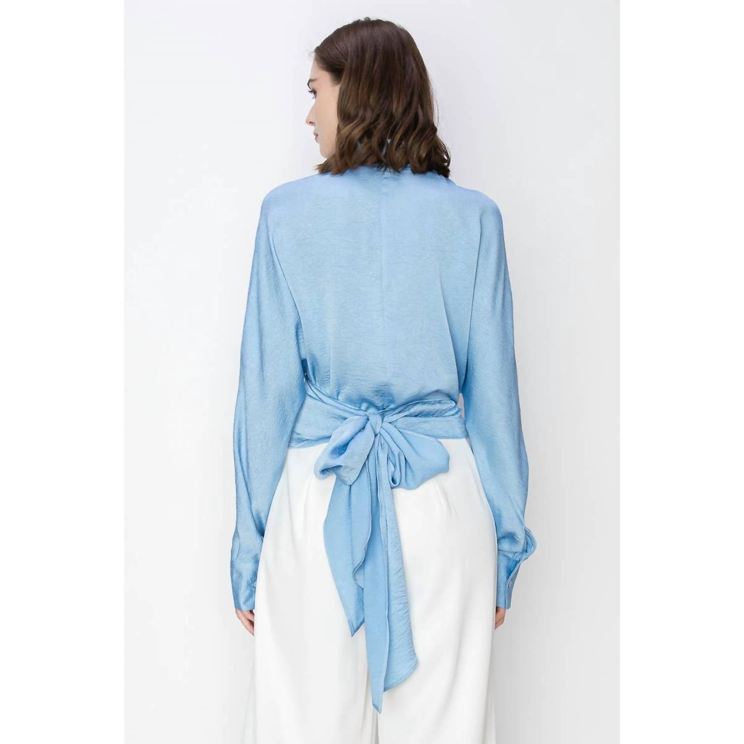 Ina - Satin Wrap Cross Knot Detail Blouse