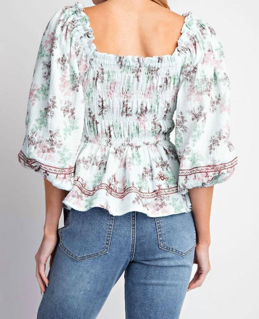 Easel - Floral Print Gauze Top