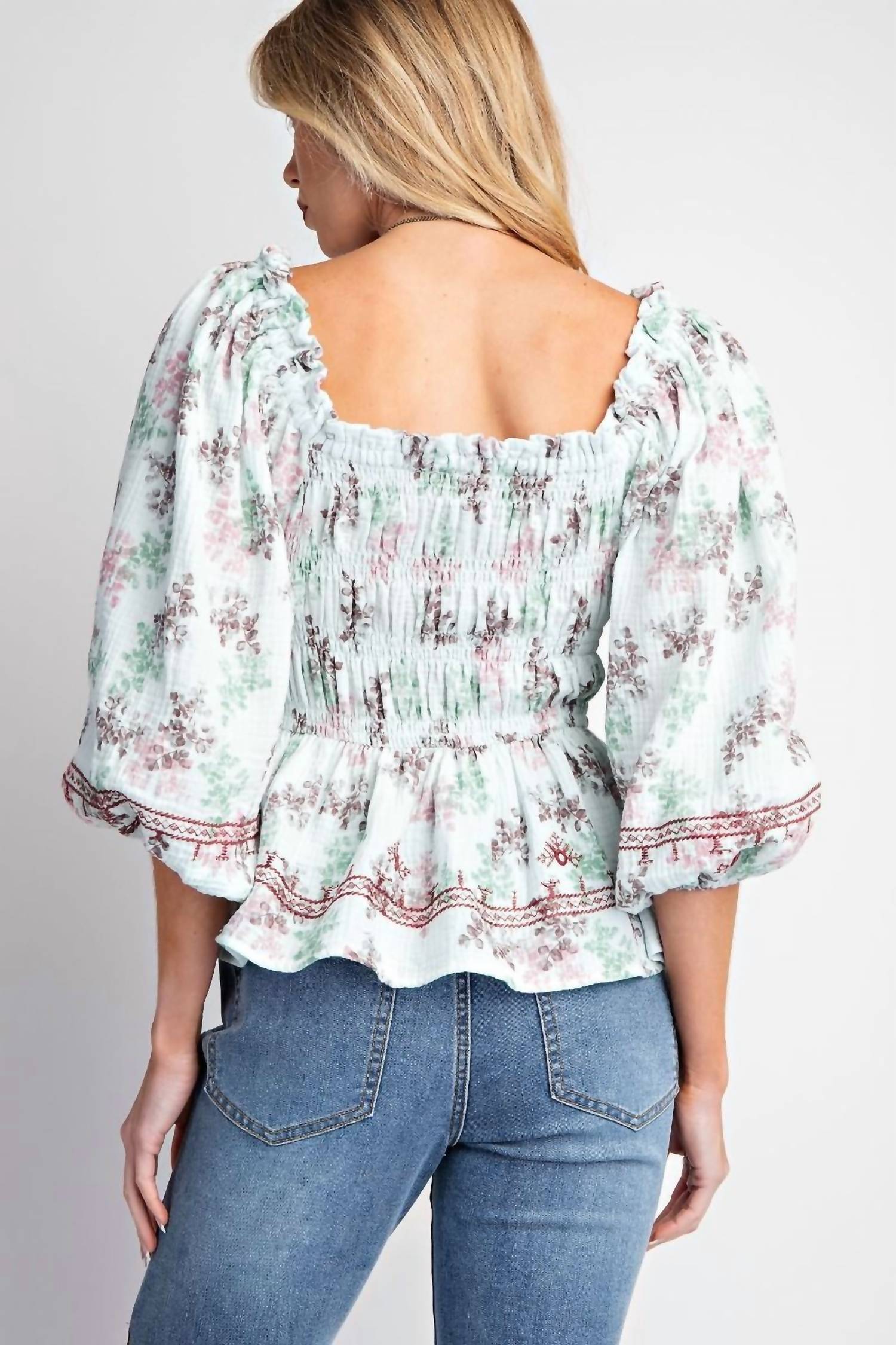 Easel - Floral Print Gauze Top