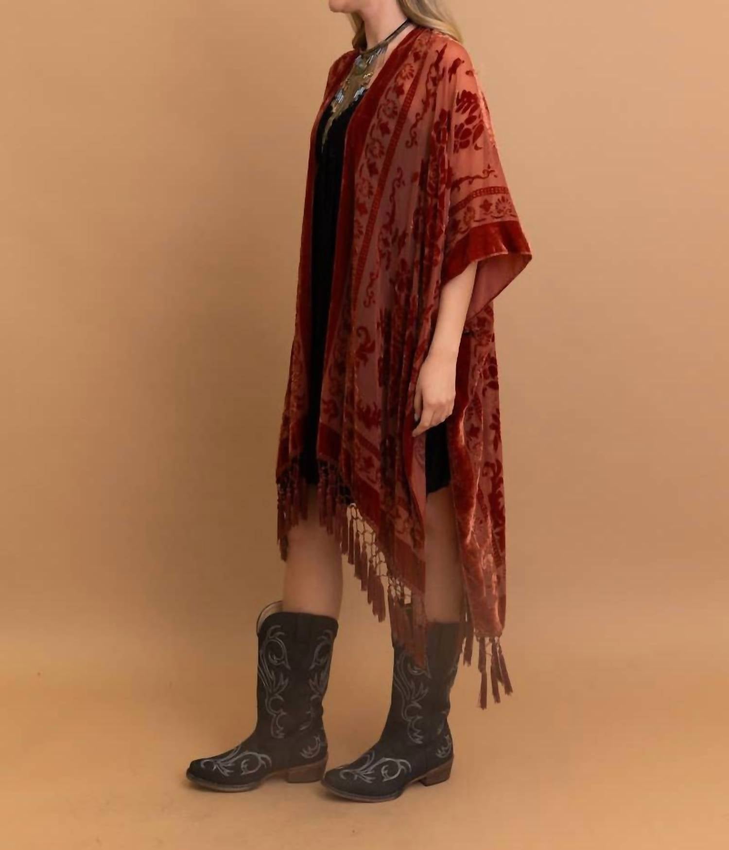 Leto - Bestselling Velvet Mesh Tapestry Tassel Kimono