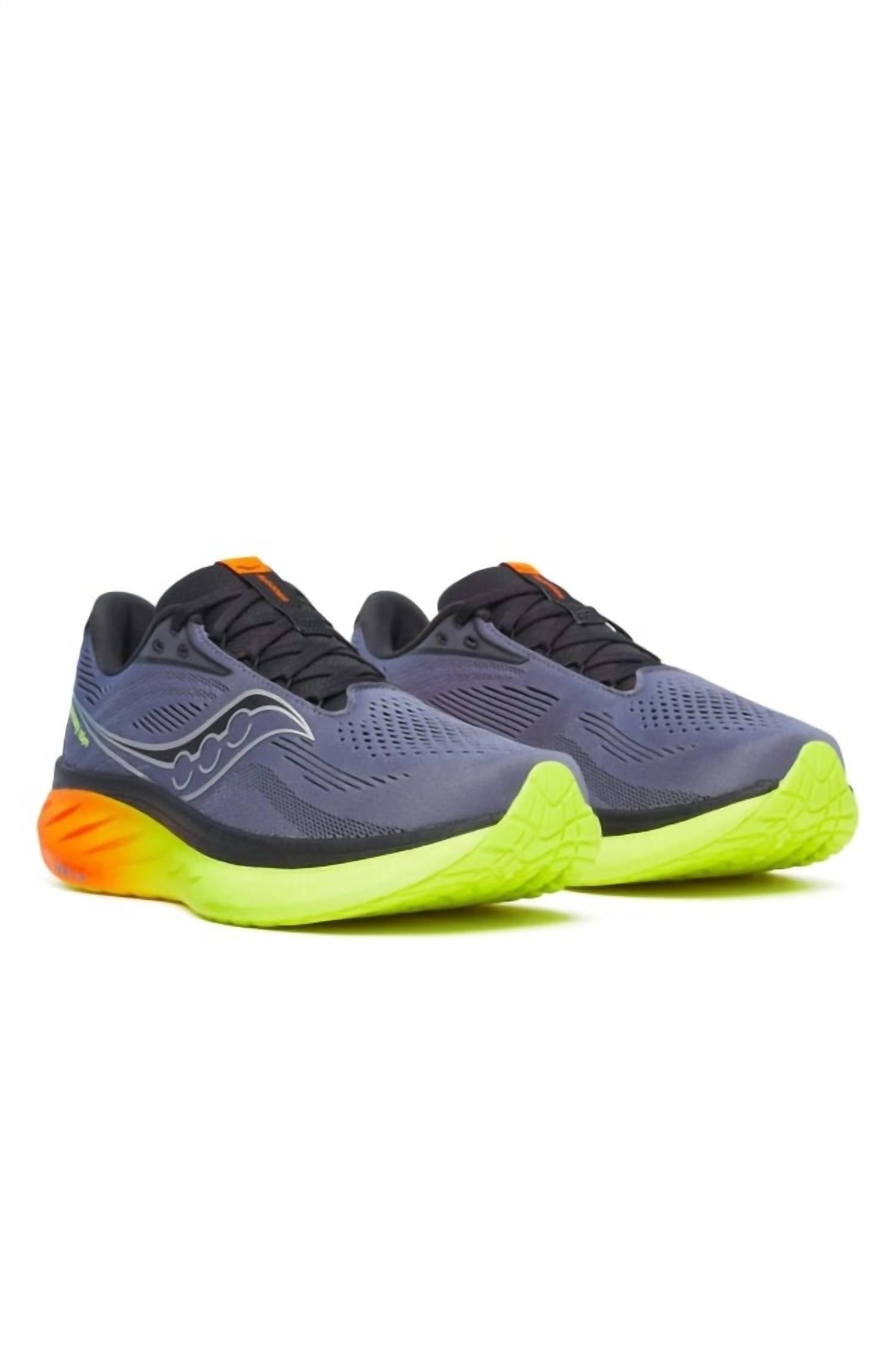 SAUCONY Men's Ride 18 Shoe in shadow vizi gris fonce - men's shoe - detail view