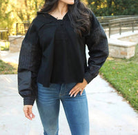 Karlie - Solid Vneck Knit Novelty Sweatshirt