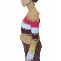 Central Park West Marley Ribbed Gradient Stripe T-neck Sweater in multi - women's sweater - detail view