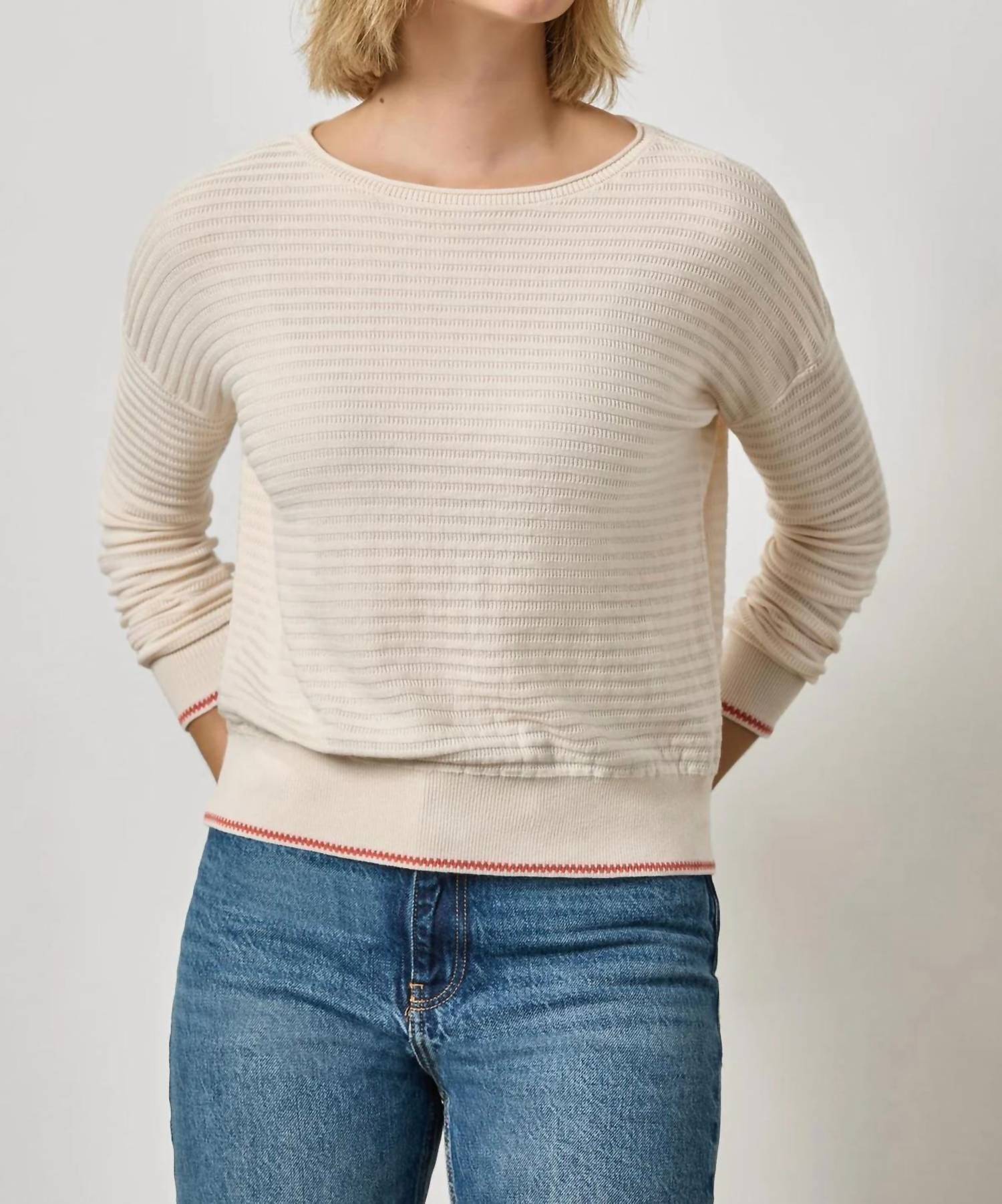 Lilla P Tipped Hem Wide Neck Sweater in pearl - women's sweater