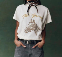 The Great. - Boxy Crew Tee With Spice Horse Embroidery
